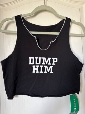 SHEIN Black Cropped Tank Top with White "DUMP HIM" Print